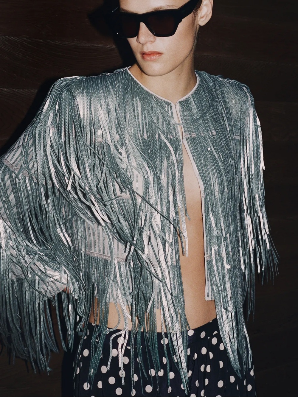 Zara ZW Collection Fringed Sequin Jacket in Silver-Stone - Picture 4 of 14
